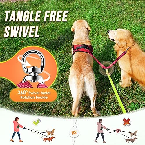AUTOWT Double Dog Leash, No Tangle 360°Swivel Rotation Reflective Lead Attachment Adjustable Length Dual Two Dogs Lead Splitter, Comfortable Shock Absorbing Walking Training for 2 Dogs - Image 2