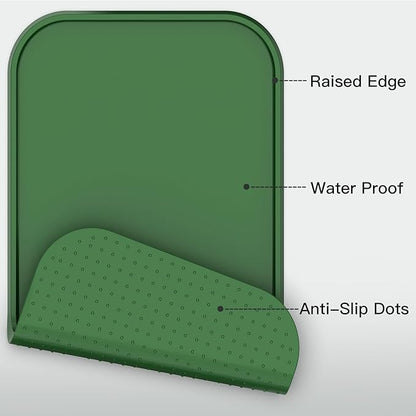 Pet Feeding Mat [Warped Resistant Raised Edge], Water-Proof Silicone Placement for Food Water Bowls, Anti-Slip Base Protect Floor, BPA-Free&Dishwasher-Safe [18.5x11.5inch Small, Green]