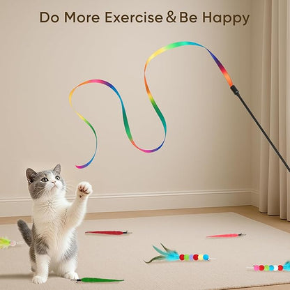 Cat Toys for Indoor Cats, 13 Packs Interactive Cat Wand Toy Set with Feather Toys & Teasers, Fun Cat Toys for Exercise, Playtime and Boredom Relief