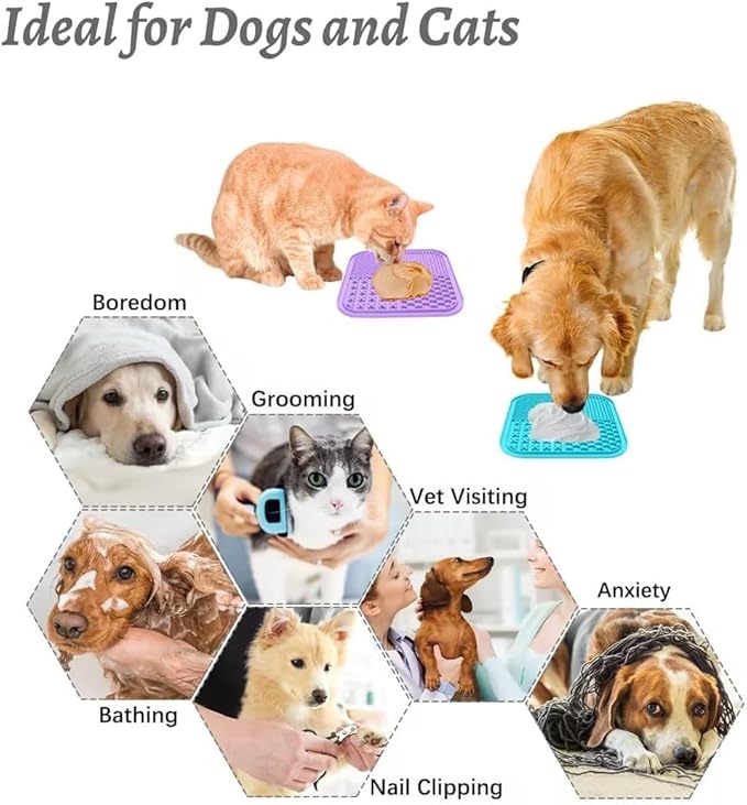 MateeyLife Lick Mat for Dogs & Cats with Suction Cups, 2PCS Slow Feeder Bowls, Small Lick Mat for Anxiety Relief, Dog Toys to Keep Them Busy, Enrichment Toys for Bathing, Cat Licking Pad for Boredom