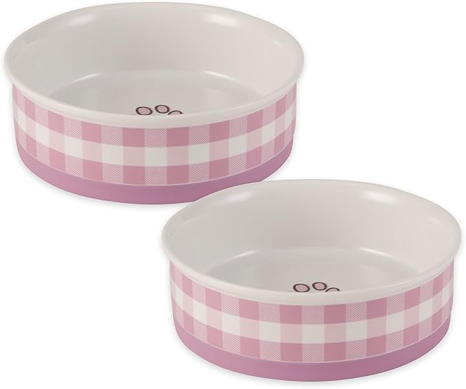 Bone Dry Ceramic Food Bowls, Non-Slip & Dishwasher Safe, Large Set, 7.5x2.4 Pansy Check