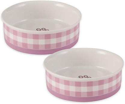 Bone Dry Ceramic Food Bowls, Non-Slip & Dishwasher Safe, Large Set, 7.5x2.4 Pansy Check