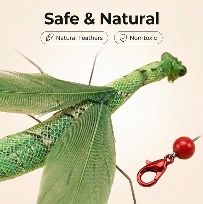 Cat Feather Cat Toy Attachments, 2 Pcs Simulation Insects Mantis Refills, Cat Toys Replacement Feathers for Cat Wand, Interactive Kitten Teaser Wand Attachments