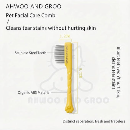 4-in-1 Tear Stain Remover Kit for Dogs & Cats - 1oz Natural Eye Balm with Pro Application Brush & 2 Stainless Steel Combs - Professional Eye Gunk (2in1)