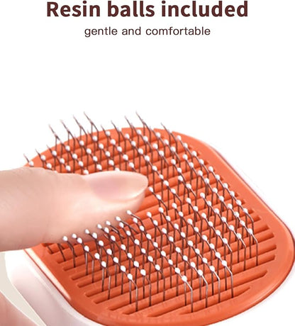 Cat Brush with Release Button, Self Cleaning Slicker Cat Hair Brush for Cat, Dog, Rabbit, Pig, Indoor Pet Hair Shedding Tool Stainless Steel Bristle Soft Rubber Tips, Orange