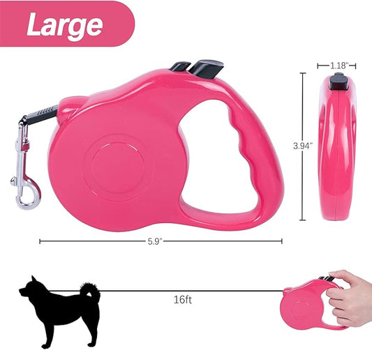 Retractable Dog Leash 16ft, Tangle-Free Expandable Leash for Medium Dogs Up to 33lbs, Easy-Adjust Lock & Anti-Slip Handle for Safe Walks