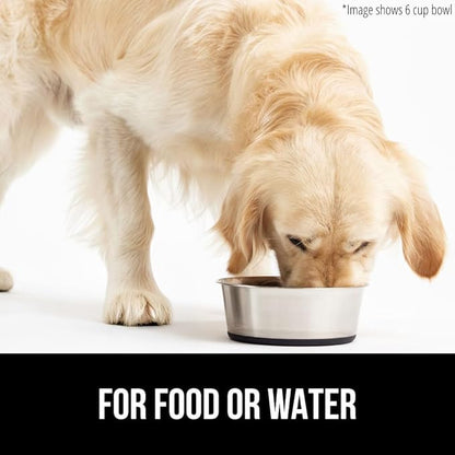 GORILLA GRIP Dog Bowl, Holds 8 Cups (64 fl oz), Food Grade 304 Stainless Steel Food and Water Bowl for Feeding Dogs and Cats, BPA Free Rubber Base, Easy Clean, Dishwasher Safe, Rust Resistant, Black