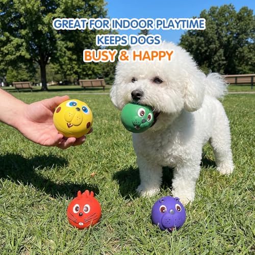 Dog Ball Toy, Smiley Face Squeaky Dog Toys Soft Dog Balls Latex Rubber Squeak Dog Toys for Small Medium Puppy Pet Dog (4 Pack) - Image 6
