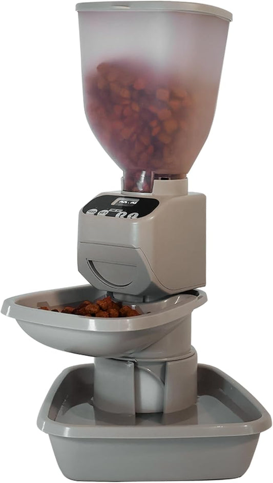Feeding Friend® Automatic Dog & Cat Food Feeder with Water Dispenser –Smart Pet Feeder with Portion Control, OLED Display, Anti Jam Design, Battery Operated Dispenser for Small - (XS) Pets 4-15 Taupe