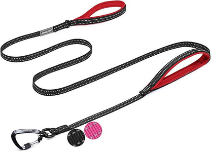 VIVAGLORY Dog Leash Twingrip Double Handle Dog Leash with Traffic Handle Control & 2 Loop for Walking & Training, Reflective Heavy Duty for Puppy Pet Collar, 5ft x 1/2in, Black