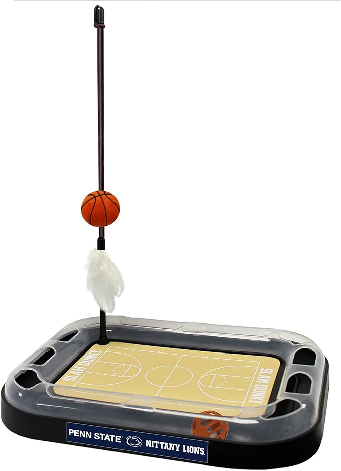 Cat Scratch Toy NCAA PENN State Nittany Lions REVERSIBLE Basketball Court Felt/Cardboard Cat Scratcher Toy Interactive Cat Ball Bell Tracks. 6-in-1 CAT TOY Cat Wand Poll CATNIP-FILLED Plush Basketball