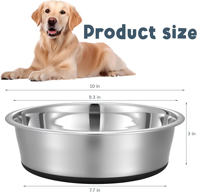 11 Cup Stainless Steel Dog Bowls Set of 2 for Food and Water, Silicone Base Anti-Slip, Rust Resistant, Extra Thick Metal Bowls for Medium Dogs, Black
