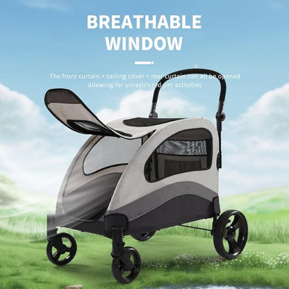 ANLULOAD Dog Stroller for Large Dogs,Dog Carriage,Foldable, Adjustable Handle, with Pocket with One-Foot Brake Up to 132lbs