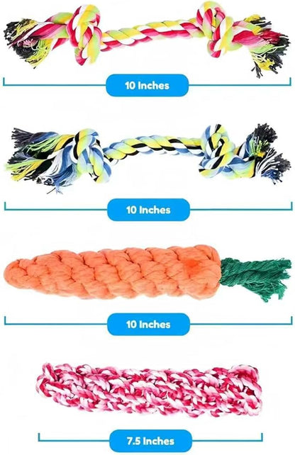 Dog Rope Toys Set, 11 Pack Puppy Chew Toys with Flying Disc, Cotton Rope Ball, Giraffe, Carrot, Knot Toys for Training, Playing, Interactive Pet Toys