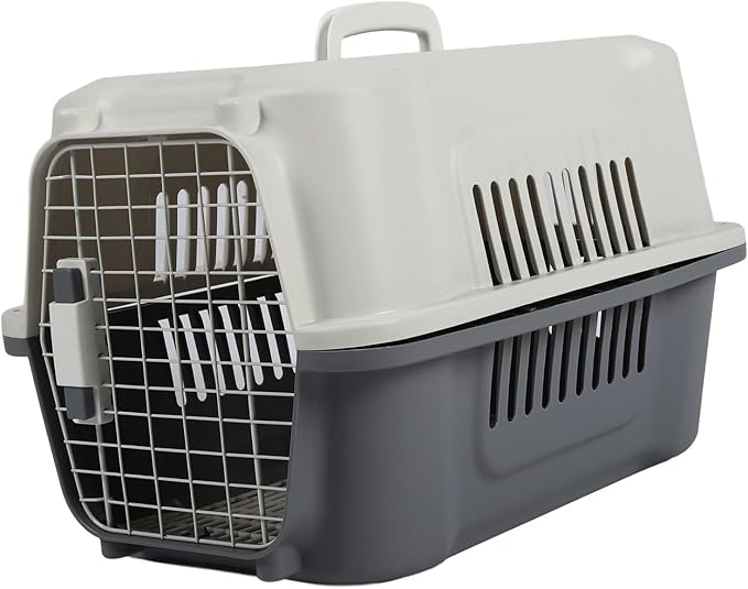 FILFEEL Lockable Hard Plastic Dog Carrier with Ventilated Design, Spacious Travel Pet Carrier for Small Dogs and Cats - Foldable Handle for Easy Carrying