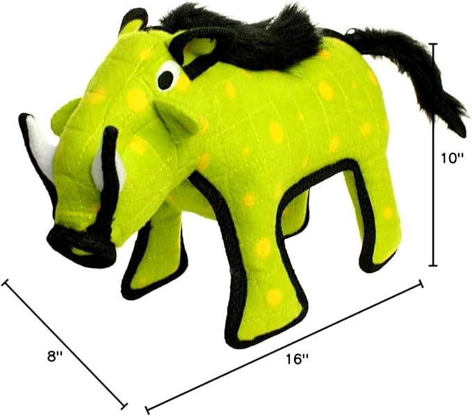 TUFFY - World's Tuffest Soft Dog Toy - Desert - Multiple Layers. Made Durable, Strong & Tough. Interactive Play (Tug, Toss & Fetch). Machine Washable & Floats (Green Warthog, Large 2 Pack)
