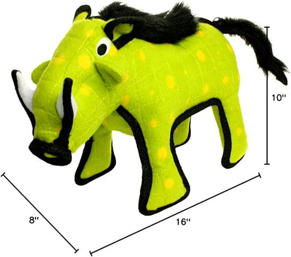 TUFFY - World's Tuffest Soft Dog Toy - Desert - Multiple Layers. Made Durable, Strong & Tough. Interactive Play (Tug, Toss & Fetch). Machine Washable & Floats (Green Warthog, Large 2 Pack)