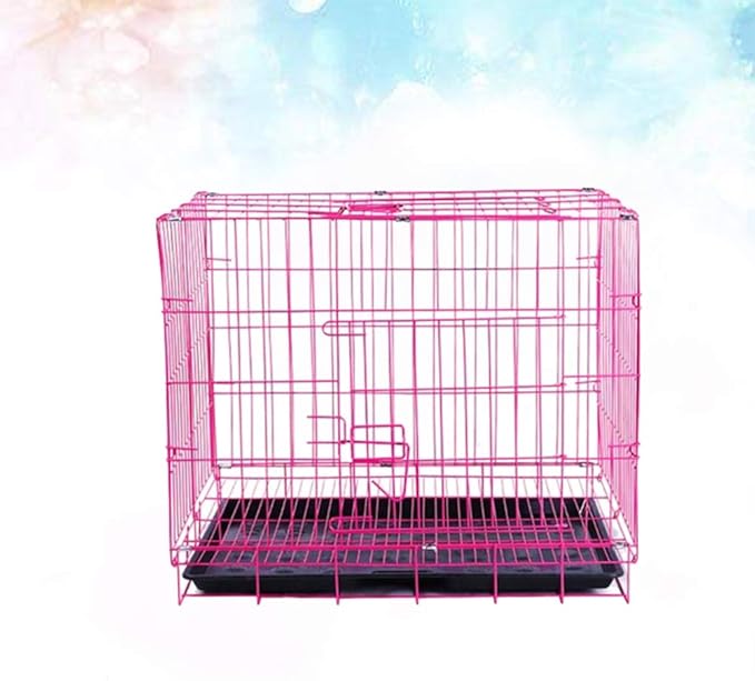 TEHAUX Foldable Dog Cat Cage, Pink, Convenient for Carrying, Durable Iron, Breathable Design