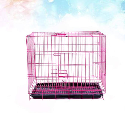 TEHAUX Foldable Dog Cat Cage, Pink, Convenient for Carrying, Durable Iron, Breathable Design