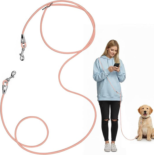 8.2ft Hands Free Dog Leash,Versatile Waist & Crossbody Lead for Medium Dogs,Waterproof & Adjustable for Running Jogging Walking, 360° Swivel Metal Buckle (Pink)