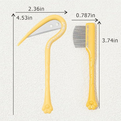 Pet Grooming Set, Yellow, Tear Stain Removal Comb with Knife Tool, Rounded Tips for Dogs and Cats, Daily Use,2pack