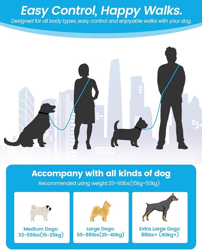 Hands Free Dog Leash, 5.1-8.9Ft Crossbody Long Leash, Waist Dog Belt for Small & Medium Dogs, City Walking & Running Outdoor Hiking &Travel etc. (Grey Blue)