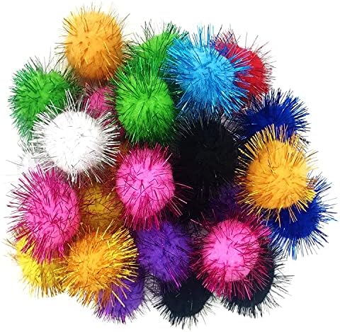 24 Pcs Cat Ball Toys, 1.8 Inch Sparkle Ball, Tinsel Glitter Pom Pom Cat's Favorite Toys, Random Color - Image 4