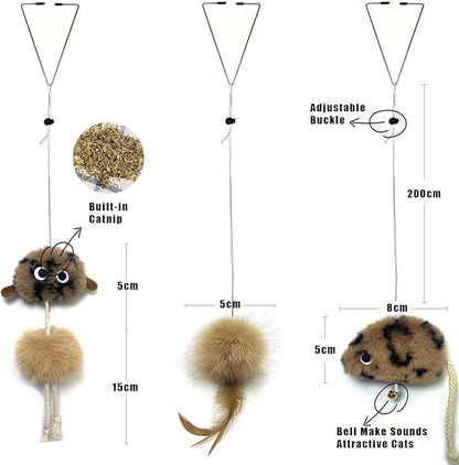 Cat Toys for Indoor Cats,Interactive Door Hanging Cat Toys Attached with Catnip/Feathers/Birds/Mouse Toys for Cats/Kitten Toys(3 Pack)