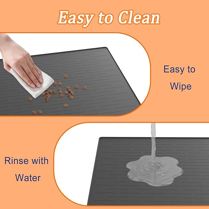 XXXXL Largest Pet Food Mat, 51.2"x25.6"(130cmx65cm) Silicone Dog Mats for Food and Water, Nonslip Pet Feeding Mats for Floors,Dog Cat Bowl Mat with Raised Edges, Black