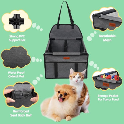 SWIHELP Dog Car Seat Puppy Portable Pet Booster Car Seat with Clip-On Safety Leash and Stable Fram, Anti-Collapse,Perfect for Small Pets