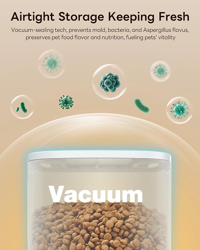 Automatic Dog Feeder for Large Breed, 15L/ 63Cups Vacuum-Sealed Timed Auto Pet Feeder 100% Fresh Airtight, Anti-Clog Pet Food Dispenser for 2-22mm Kibble, Portion Control, Voice Record, Dual Power