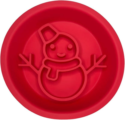 Snowman/Christmas 2-in-1 Silicone Slow Feeder & Licking Mat - BPA Free, Dishwasher Safe, 500ml Capacity, Perfect for Dogs & Cats (Christmas Red)