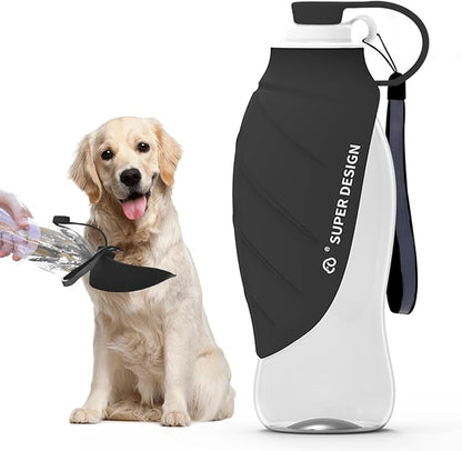 SUPERDESIGN Dog Water Bottle, Portable Dog Water Bottle for Small to Large Dogs, Leak Proof Dog Travel Water Bottle, Small Leaf Travel Water Bowl for Dogs and Dog Walking Accessories (19.6OZ, Black)