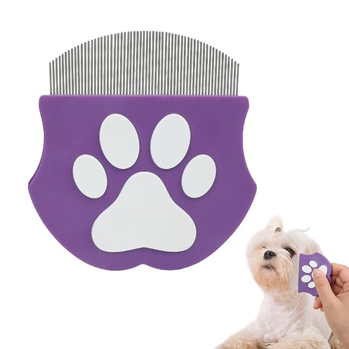 Pet Detangling & Flea Comb for Dogs and Cats – Stainless Steel Fine Teeth Grooming Comb for Tangled Hair, Flea Removal, and Shedding Control – Ideal for Long & Short Haired Pets (Purple)