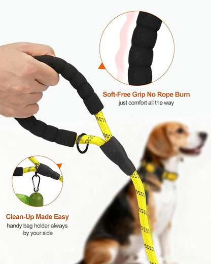 Joytale Dog Leash for Small Dogs, Heavy Duty Nylon Leashes with Comfortable Padded Handle and Highly Reflective Threads, Ideal for Walking and Training, Yellow, 5'×3/8''