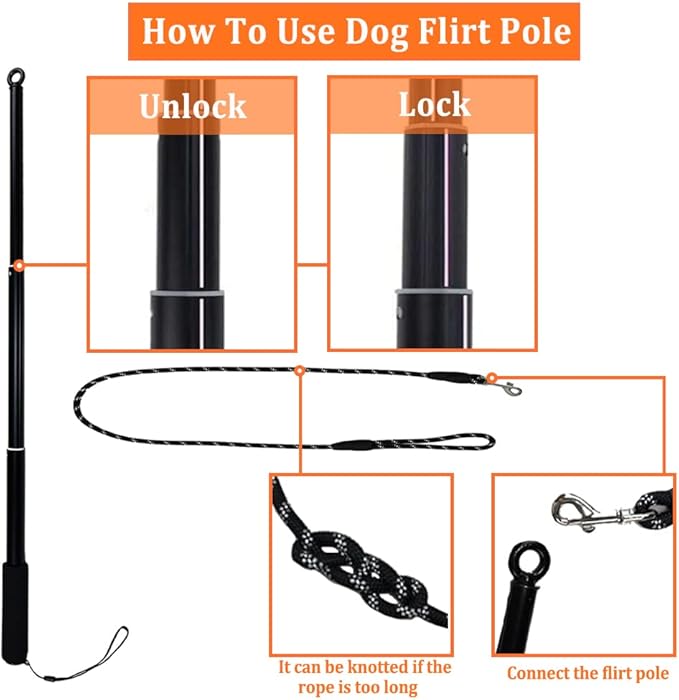 ASOCEA Dog Tug Toy with Flirt Pole, Aggressive Chewers Dog Squeaky Bungee Rope Chase Pull Tug of War Lure Toy with Teaser Wand for Small Medium Large Dogs Puppy Outdoor Exercise & Training