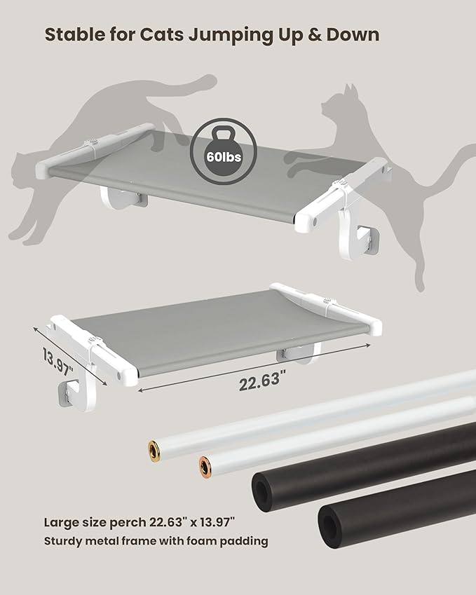 SVD.PET Cat Window Sill Perch with Two Fabrics Cover, Sturdy Metal Frame for Indoor Cats, No Drilling No Suction Cup Installation Cat Hammock Window Bed Seat for Windowsill and Bedside