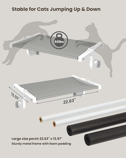 SVD.PET Cat Window Sill Perch with Two Fabrics Cover, Sturdy Metal Frame for Indoor Cats, No Drilling No Suction Cup Installation Cat Hammock Window Bed Seat for Windowsill and Bedside