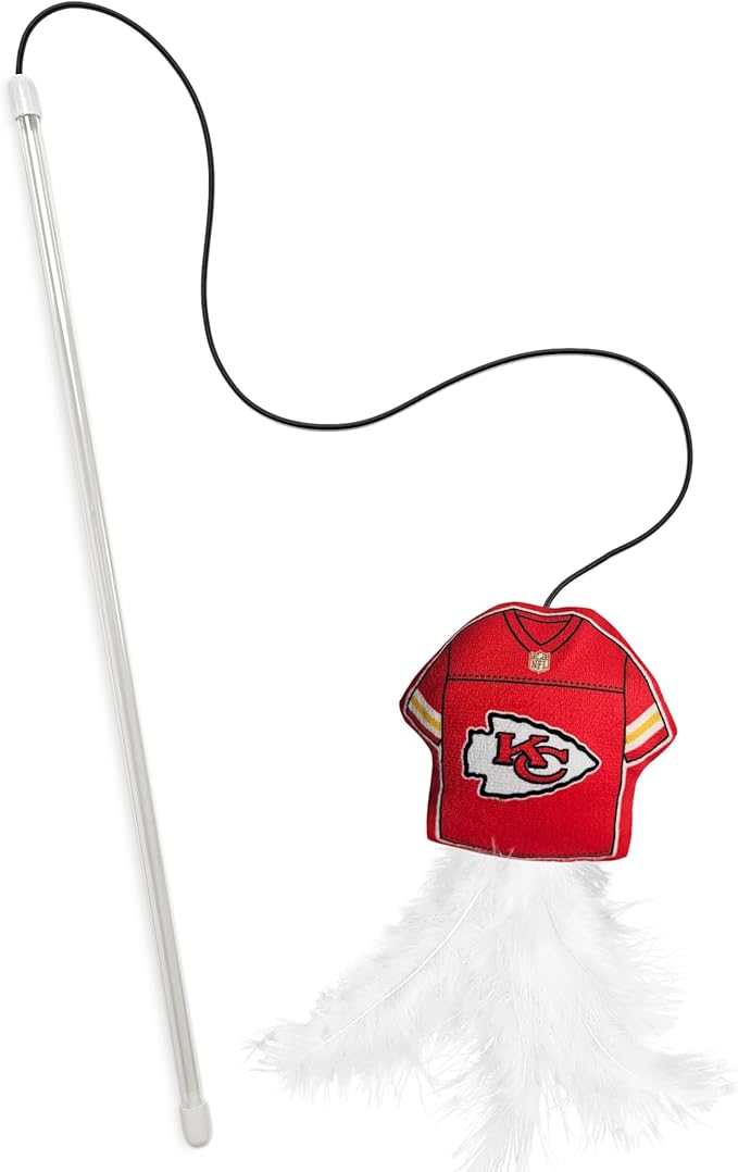 NFL Kansas City Chiefs Team Jersey Wand with CAT NIP, Cat Toy Jersey Shaped Plush Teaser Toy for Cats & Kittens - Interactive Pet Toy for Play & Exercise