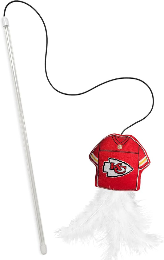 NFL Kansas City Chiefs Team Jersey Wand with CAT NIP, Cat Toy Jersey Shaped Plush Teaser Toy for Cats & Kittens - Interactive Pet Toy for Play & Exercise