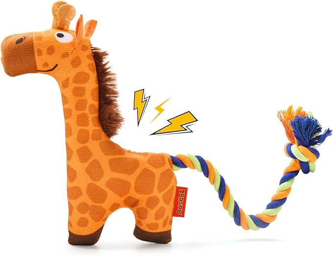 AUSCAT Plush Dog Rope Toy, Durable Squeaky Dog Toys for Puppy Small Medium Dogs (Not for Aggressive Chewers), Crocodile & Giraffe & Flamingo