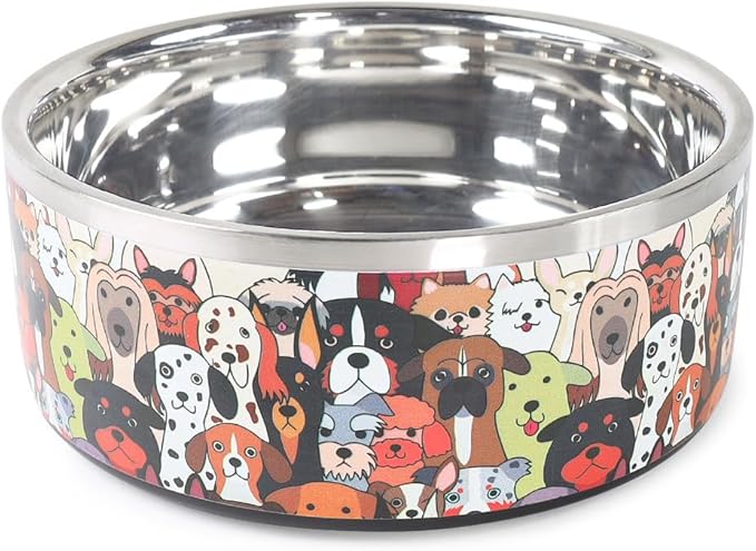 Selly’s Den 50 oz Dog Bowl - Double Walled Stainless Steel Water Bowl for Puppies & Small, Medium Dogs - No-Tip Non-Slip Rubber Base - Durable Metal Dog Dish Pawdience Design