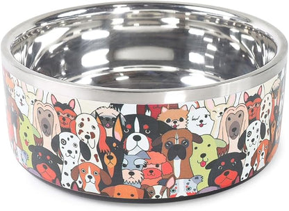 Selly’s Den 50 oz Dog Bowl - Double Walled Stainless Steel Water Bowl for Puppies & Small, Medium Dogs - No-Tip Non-Slip Rubber Base - Durable Metal Dog Dish Pawdience Design