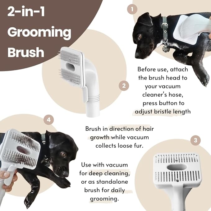 Dog Cat Brush for Shedding and Grooming,Self Cleaning Slicker Brush,Massage the skin,Easy to Clean Comb for Long or Short Haired Pets,Also use with Vacuum,Compatible with Vac 32&35mm