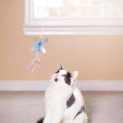 balacoo Cat Teaser Wand Accessories Set 4 Pcs Interactive Cat Stick Toys with Bell Feather for Indoor Play and Exercise 3.93X0.78X7.08 Inches