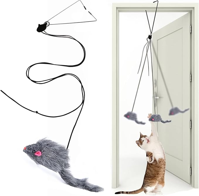 Interactive Door Hanging Cat Toys, Interactive Cat Feather Toys, Hanging Cat Toys for Indoor Cats Chase Exercise, Retractable Cat Teaser Catnip Toy, Retractable Cat Teaser Toy 2 Pack