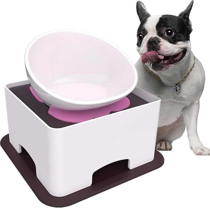 Ceramic Bulldog Bowl Dog Feeding Bowl - Dog Dish Wide Mouth Pet Sterile Tilted Pet Feeder with Anti-Skid Rubber Mat for Small Medium Dogs (White Replacement Bowl.(ONLY Bowl))