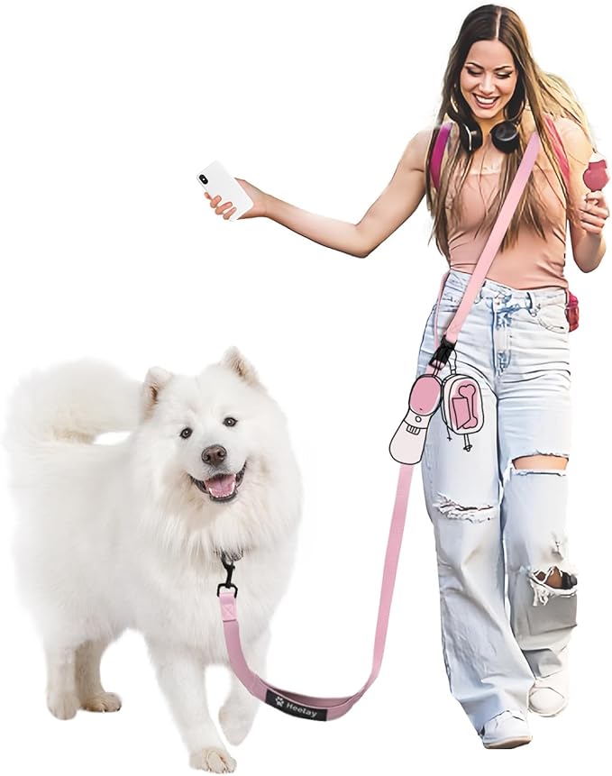 Hands Free Dog Leash, 8.2ft Multifunctional Crossbody Rope with Explosion-Proof Handle and Adjustable Training Hands Free Leash for Medium/Large Dogs Walking,Light Pink