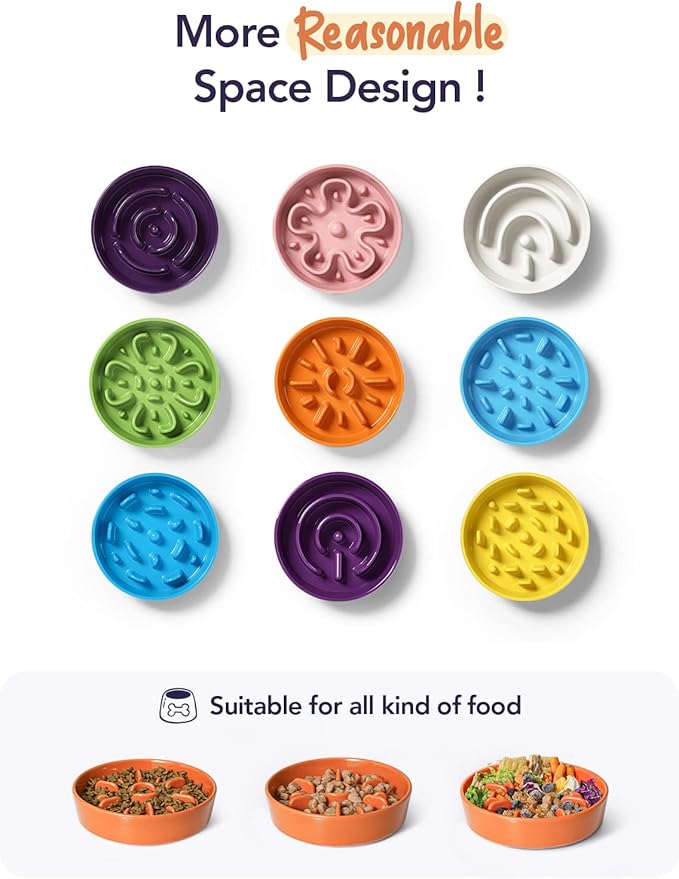 LE TAUCI Ceramic Slow Feeder Bowl, 1.5 Cups for Small Medium Breed Dogs, Puzzle Dish to Slow Down Eating for Fast Eaters