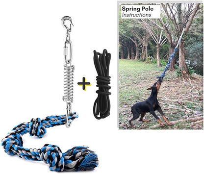 SIXRUN Spring Pole Dog Rope Toy, Rust Proof Steel, Muscle Building, Outdoor Tug of War Exercise, 38.97 Inch, for Large Dogs